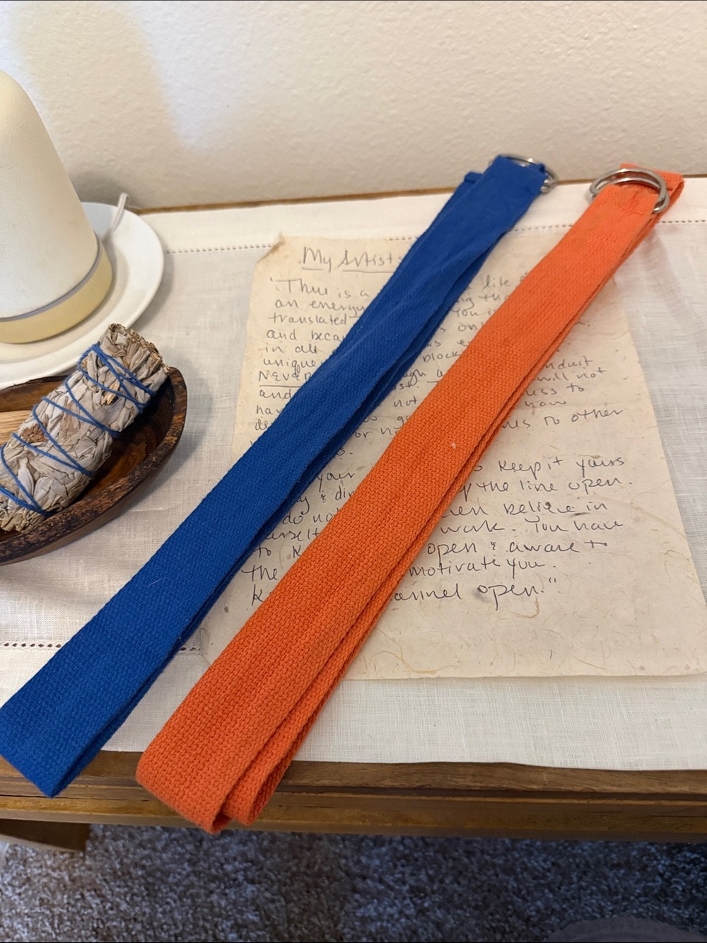 Yoga + Exercise Blue & Orange Canvas D-Ring Belts